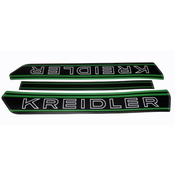 Stickerset/tankstickerset Kreidler zwart/groen nieuw model embleem tank frame /middenbaan 345X23mm/Kreidler stickers 415X50mm
