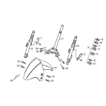 Fourche avant/garde-boue/casque Sym X'PRO 125 Jet Black (BK5560S)