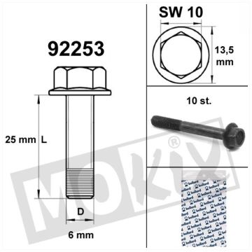 Cadre de boulon à bride SW10 M6x25 noir 10 pièces