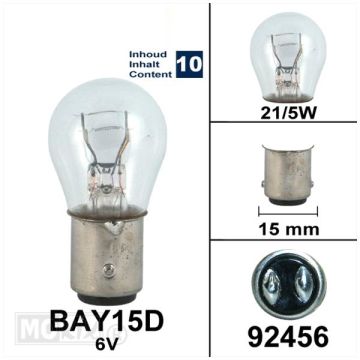 Ampoule 6V 21/5W BAY15D 10 pièces