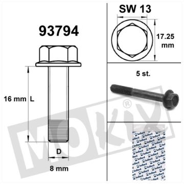 Boulons de cadre à bride SW13 M8x16 noir (5 pcs)