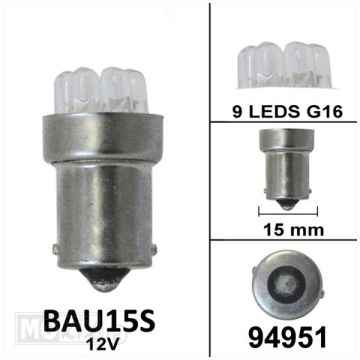 Ampoule 12V BAU15S 9 LED G16 orange Bollard