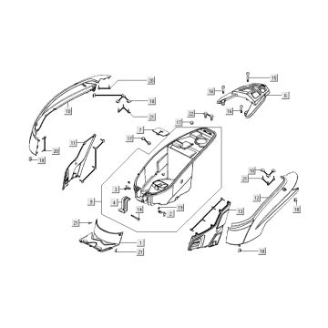 Carénages latéraux - Coffre à casque - Porte-bagages arrière Kymco People S 50 4T AC blanc