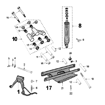 Télescope arrière et Peugeot Jet Force LC Injection Rouge