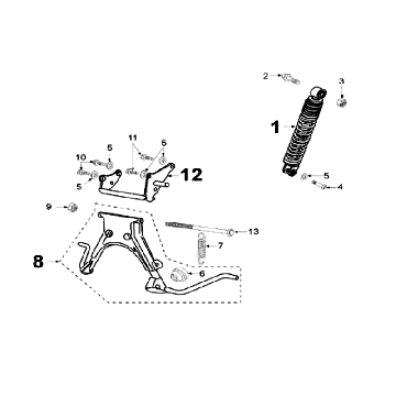 Ressort arrière et béquille Peugeot Speedfight 2 LC argent