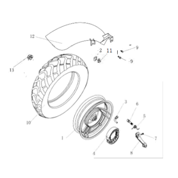 Roue arrière China Ape50 noir