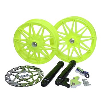 Jantes oversized complet met avec disque de frein et fourreaux prolongés fluor jaune Compatible avec Piaggio Zip 2000