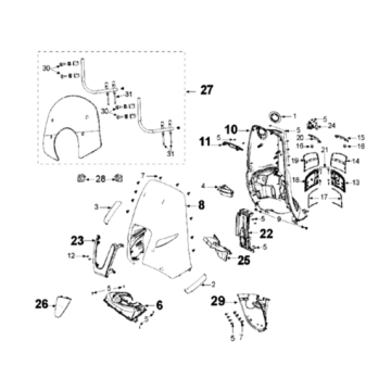 Bekleding voorzijde Peugeot Django 125 Allure E3 2014-2017 BLACKCURRANT (Q3)