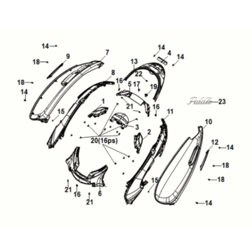 Couvre-feu arrière Sym Fiddle IV 50 E5 Bleu ardoise gris foncé (GY7547UL)