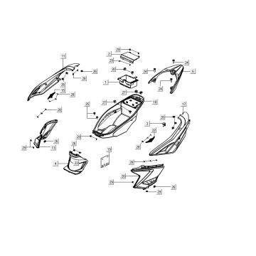 Carénages latéraux - Coffre à casque - Porte-bagages arrière Agility 16"+ 200i 4T AC métallisé mat bleu clair
