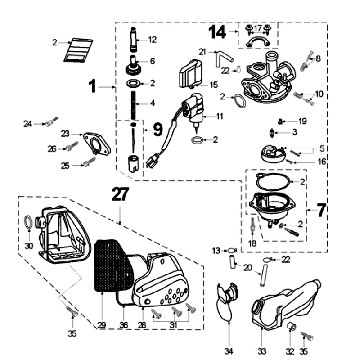 Carburateur Peugeot Vivacity 50 2T AC bleu