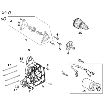 Demi-carter droit- Pompe à huile - Démarreur - Pignon de démarreur AGM VX 50i 4T AC