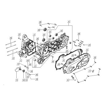 Carter - Couvercle de carter - Axe de kick Kymco VP 50 4T AC argent techno