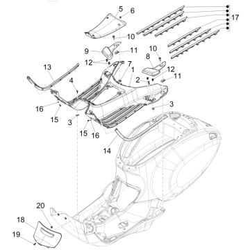 Cache central avant - Repose-pieds Vespa Sprint 50 4T 3V IGET noir brillant 94