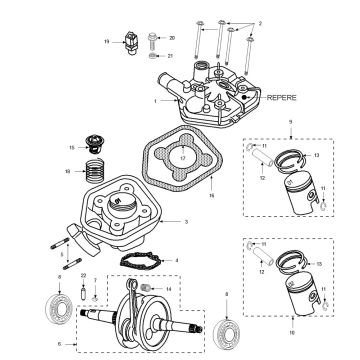 Cylindre - Vilebrequin Peugeot Speedfight 2 50 2T LC Euro 2