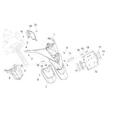 Coque arrière - Pare-boue Piaggio MP3 300 HPE/300 HPE SPORT E5 ABS 2020-2022 (EMEA)