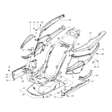 Carénages latéraux Piaggio NRG Power DD 50 2T LC 2007-2017 gris titane 742/B