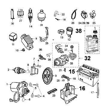 Pièces électriques - Pignon de démarreur - Démarreur - Batterie Peugeot Jet Force 50 2T LC blanc