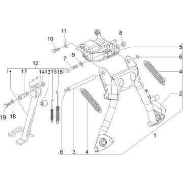 Béquille centrale Vespa LXV 2 temps