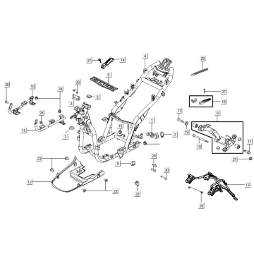 Cadre - Support moteur - Bras Oscillant - Repose-pieds Kymco Agility 16"+ 150i 4T AC Euro 4