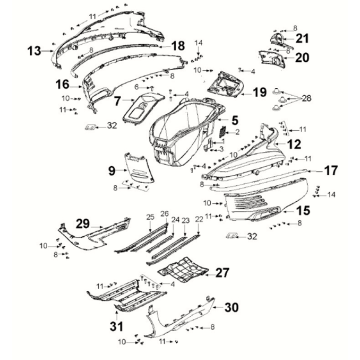 Écrans pour motos - Coffre de selle - Marchepied - Jupes latérales Peugeot Django 4 temps Euro 5 Deep Ocean Blue/ Mad Grey (S5)
