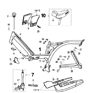 Cadre et selle avec réservoir de carburant Peugeot Vogue Black