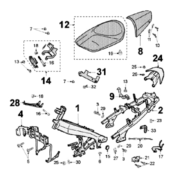 Cadre et selle Peugeot Jet Force LC Injection Rouge