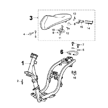 Cadre et selle Peugeot Ludix 10 Noir