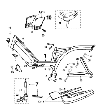Cadre et selle sans réservoir de carburant Peugeot Vogue Black