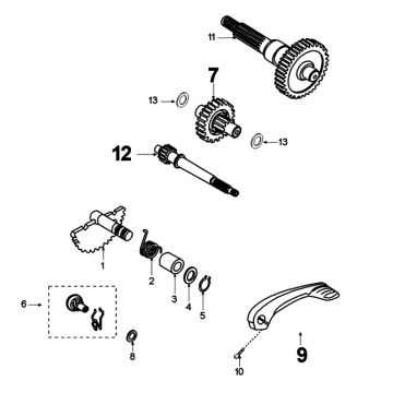 Gearbox and kickstart Peugeot Kisbee 2-takt