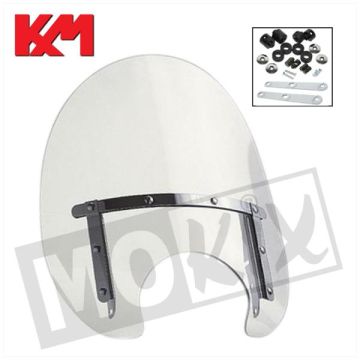 Pare-brise moyen clair avec kit de montage phare rond universel hauteur 60cm