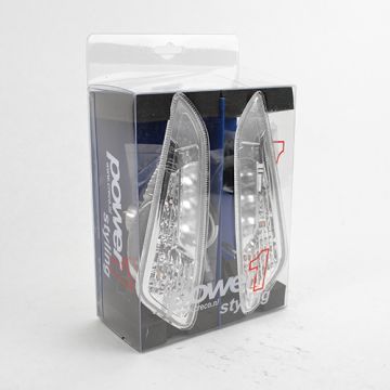 Paire de clignotants avant avec feu diurne Power 1 LED (marquage CE) - Vespa Primavera/Sprint - blanc -  - verre transparent avec faisceau de câbles et relais