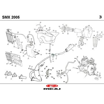 Refroidissement- Réservoir de carburant-Echappement Rieju SMX blue 2006 2 temps