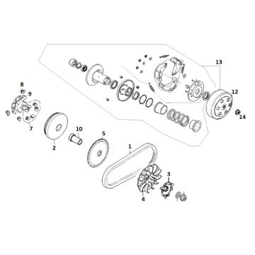 Variateur d'embrayage 10 GY6 (EURO 4 ; après 2018)-Koppeling- Variateur 10 GY6 (EURO 4 na 2018) l tm n