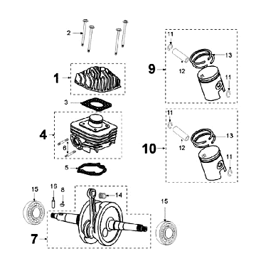 Vilebrequin et cylindre ALU Peugeot Ludix 10 Noir