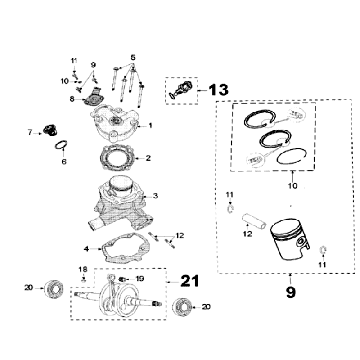 Vilebrequin et cylindre Peugeot Speedfight 3 LC bleu