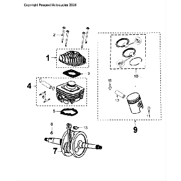 Vilebrequin et piston Peugeot Speedfight 4 LC blanc