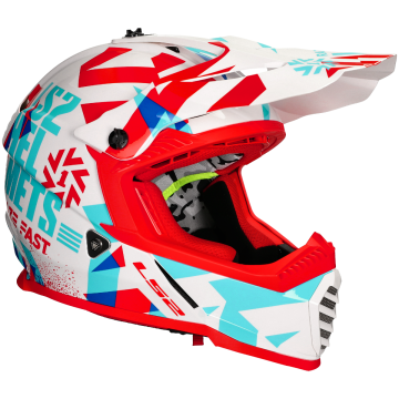 Casque cross LS2 Fast EVO Mini Funky MX437 rouge brillant / blanc