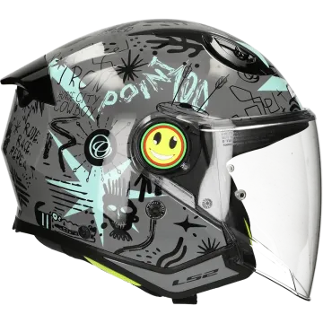Casque enfant LS2 Funny II Scribble OF622 gris / bleu