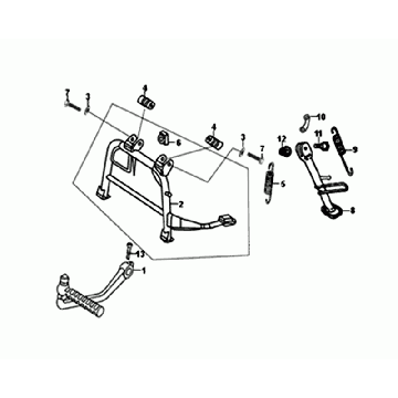 Béquille centrale - Béquille latérale - Pédale de kick Sym Orbit II 50 4T AC Euro 4 gris mat