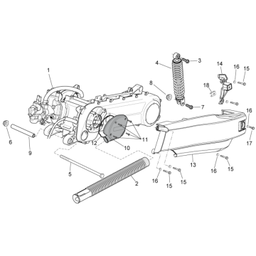 Bloc moteur complet (version à injection) - Amortisseur Aprilia SR 50 2T LC (injection et carburateur) 2004-2009
