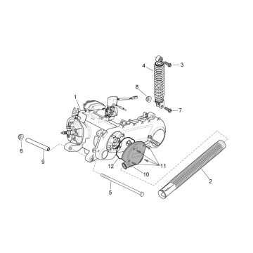 Bloc moteur complet (version du carburateur) - Amortisseur  Aprilia SR 50 2T LC (injection et carburateur) 2004-2009