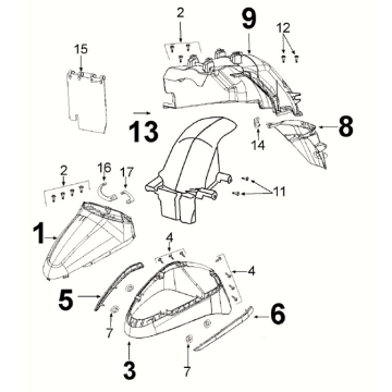 Garde-boue Peugeot Django 50 4T AC Euro 5 blanc laiteux/ dragon rouge (G9)