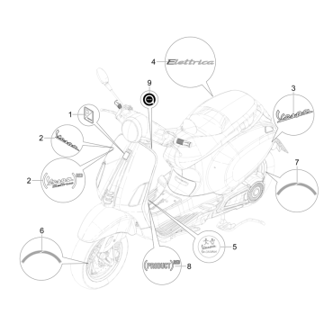 Plaques et bandes décoratives Vespa Eletrica 45KM/H E5 2021 (EMEA)