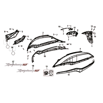 Carénage Sym Symphony ST 125i 4T Euro 4 noir/ rouge (BK-001C/R-010CA)