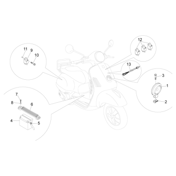 Batterie - Klaxon - Interrupteur de démarrage Vespa GTS 250 ie 2005-2016 (sans ABS)