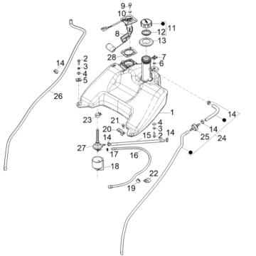 Réservoir d'essence - Flotteur de réservoir - Soupape de dépression Piaggio Typhoon 50 2 temps Euro 4 2018-2020