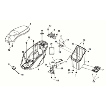 Selle et coffre à bagages Sym E-MIO