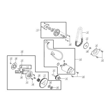 Démarreur - Roue libre de démarreur - Pompe à huile Agility 16"+ 125 4T AC métallisé mat argent