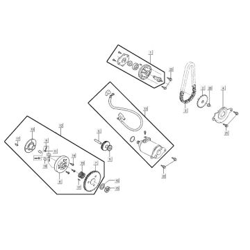 Démarreur - Roue libre de démarreur - Pompe à huile Agility 16"+ 200i 4T AC métallisé mat argent